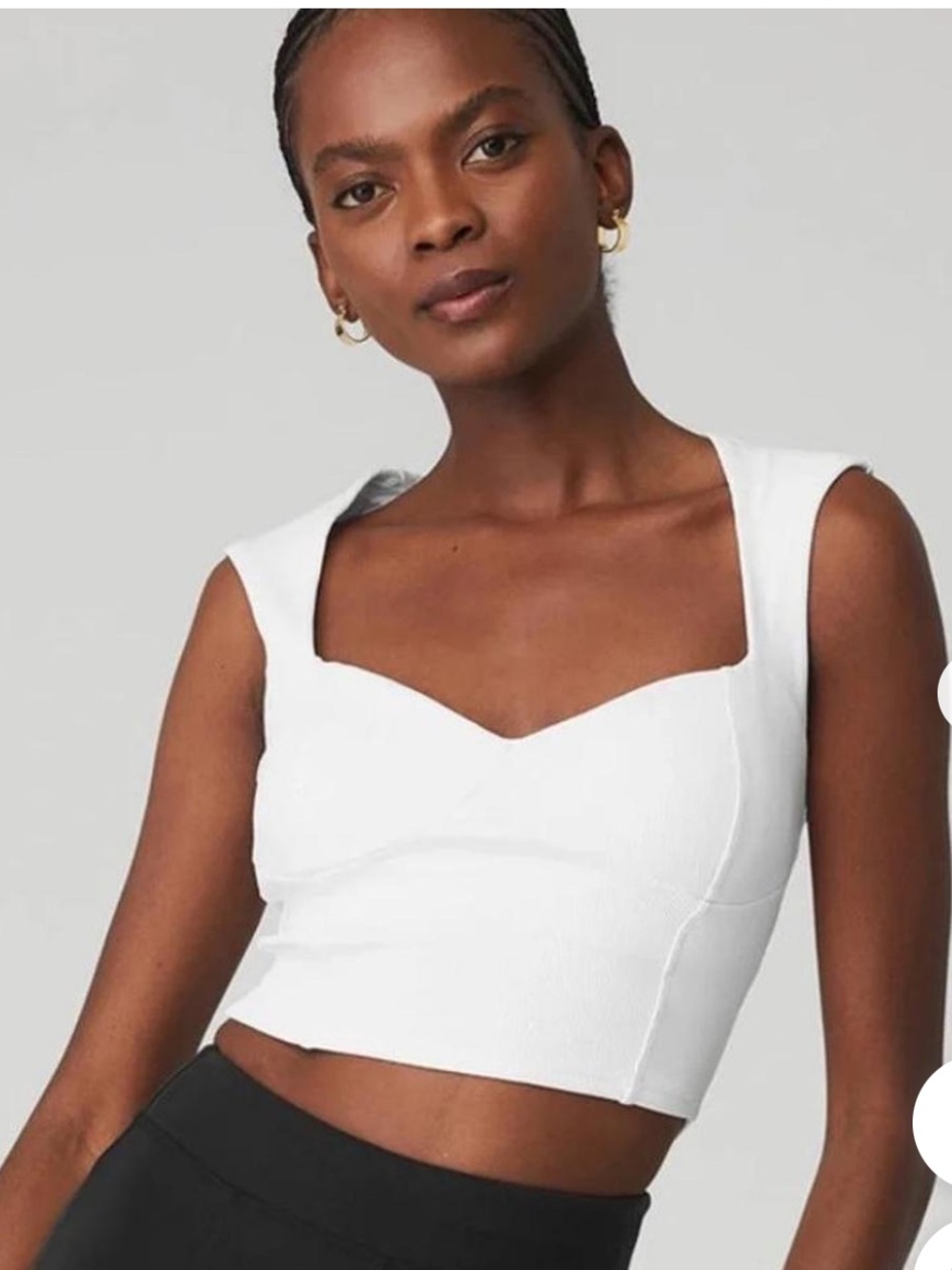 ALO Yoga White Crop Top with Structured Sweetheart Neckline
